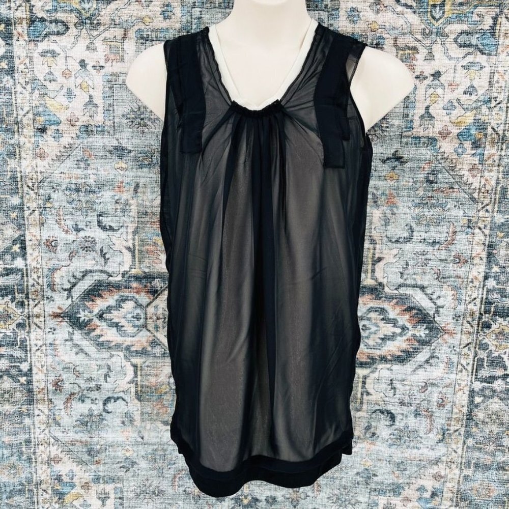 213 Lined Chiffon Dress Size L Sleeveless Cream lining Band Hem Lightweight